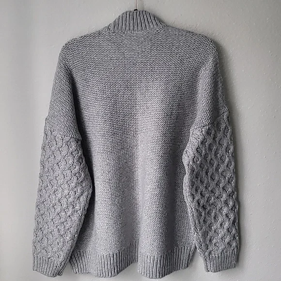 GAP Chunky Mix-Knit Cardigan Sweater, Size Large Tall, Color Heather Grey - Picture 5 of 7